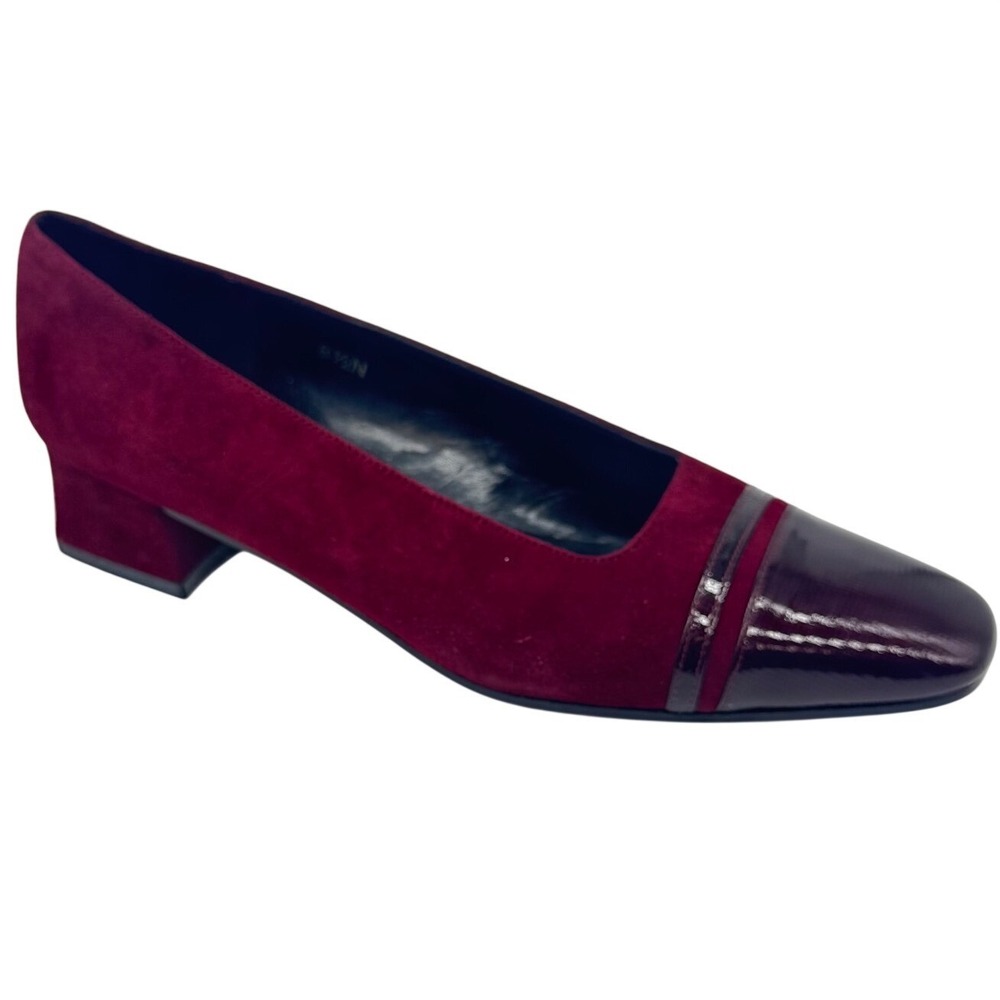 Van Eli Pumps Women 8.5 N Burgundy Suede Patent Cap Square‎ Toe Heel